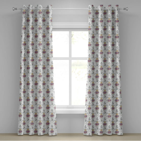 Ambesonne Hamsa Grommet Curtain, All Seeing Eye Ethnic Print, 50" x 108", Peach Pink Blue