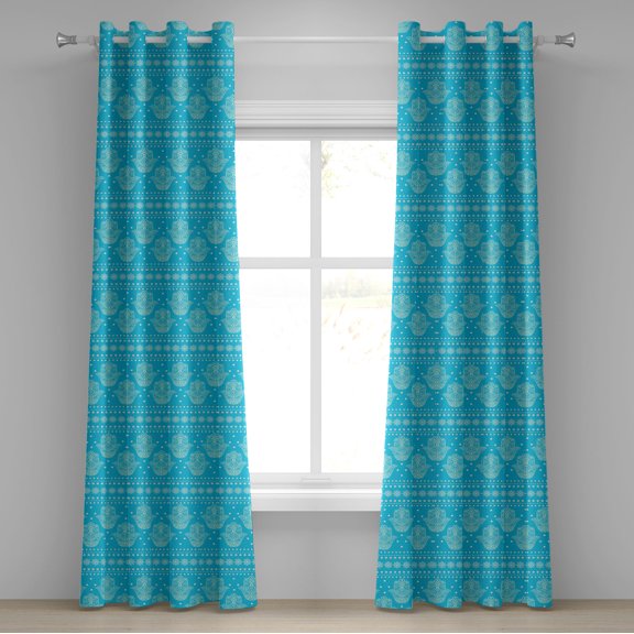 Ambesonne Hamsa Grommet Curtain, Eastern Cultural Floral, 50" x 96", Blue
