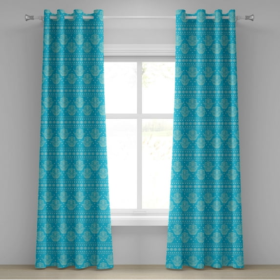 Ambesonne Hamsa Grommet Curtain, Eastern Cultural Floral, 50" x 96", Blue