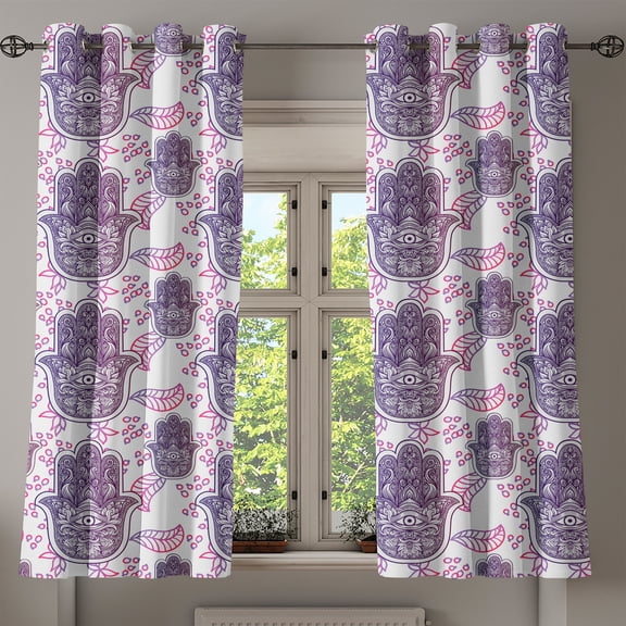 Ambesonne Hamsa Grommet Curtain, Ombre Leaves Circles, 50" x 63", Hot Pink and Lavender
