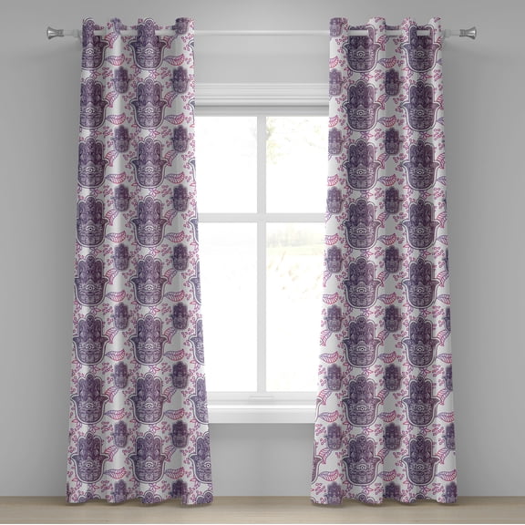 Ambesonne Hamsa Grommet Curtain, Ombre Leaves Circles, 50" x 84", Hot Pink and Lavender