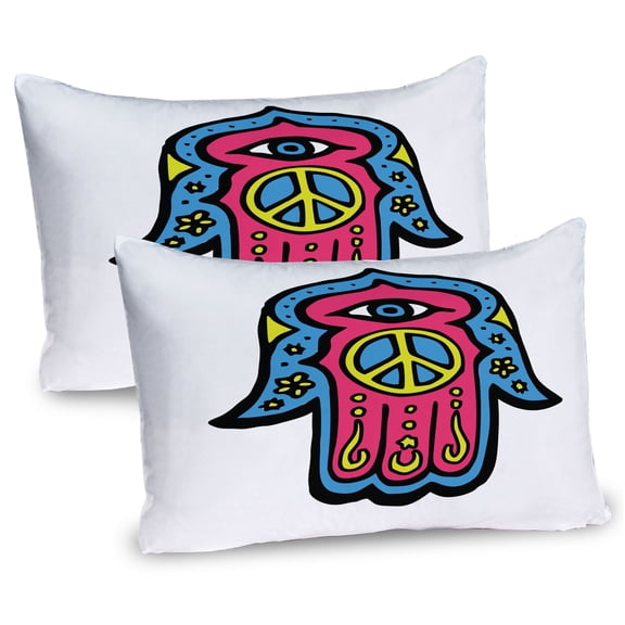 Ambesonne Hamsa Pillow Sham 2 Pack, Hippie Boho Hand, 26"x20", Pink Blue Yellow
