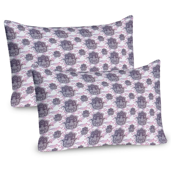 Ambesonne Hamsa Pillow Sham 2 Pack, Ombre Leaves Circles, 30"x20", Hot Pink and Lavender