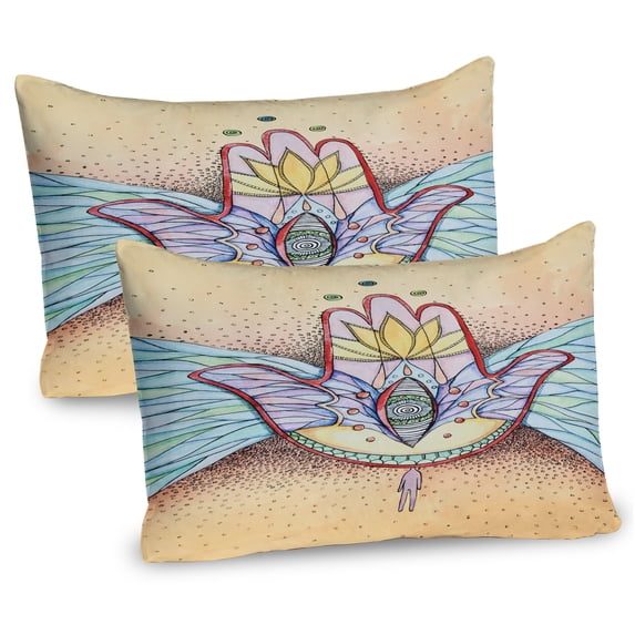 Ambesonne Hamsa Pillow Sham 2 Pack, Wings Eye, 26"x20", Turquoise Apricot