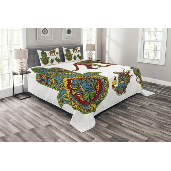 Ambesonne Hamsa Quilted Bedspread Set 3 Pcs, Oriental Style Illustration, King Size, Multicolor
