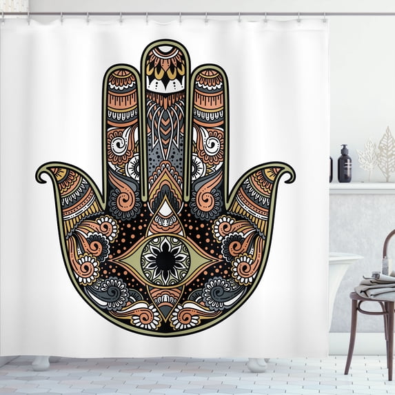 Ambesonne Hamsa Shower Curtain, Boho Style Vintage Eye Print, 69"Wx75"L, Dark Peach