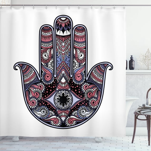 Ambesonne Hamsa Shower Curtain, Boho Style Vintage Eye Print, 69"Wx75"L, Pastel Pink
