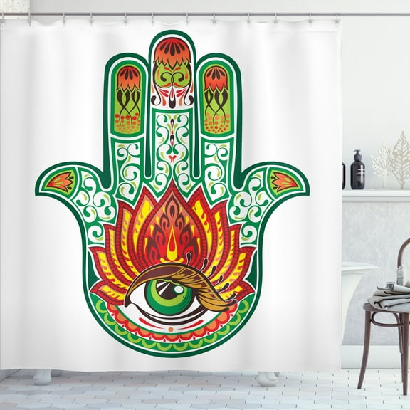 Ambesonne Hamsa Shower Curtain, Oval Shape, 69"Wx75"L, Green Red
