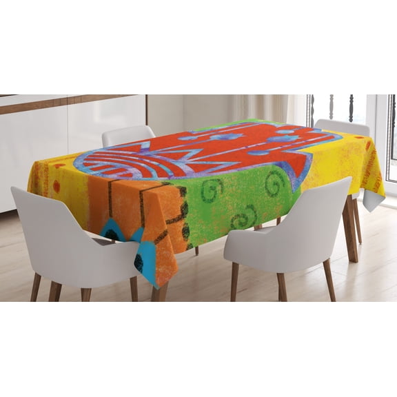 Ambesonne Hamsa Tablecloth Rectangular Table Cover, Colorful Frame Tribal, 60"x84", Multicolor
