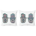 thumbnail image 1 of Ambesonne Hamsa Throw Pillow Cover 2 Pack, Boho Evil Eye Lotus, 18", Pink Blue, 1 of 2