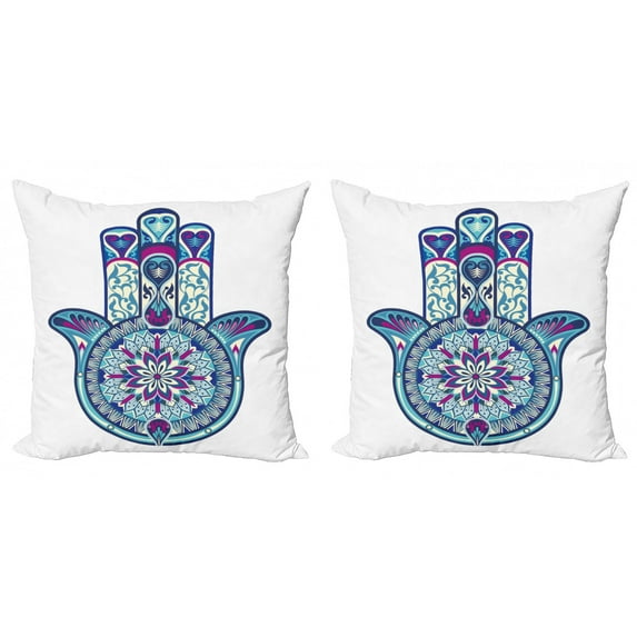 Ambesonne Hamsa Throw Pillow Cover 2 Pack, Culture Art, 24", Pale Blue Purple