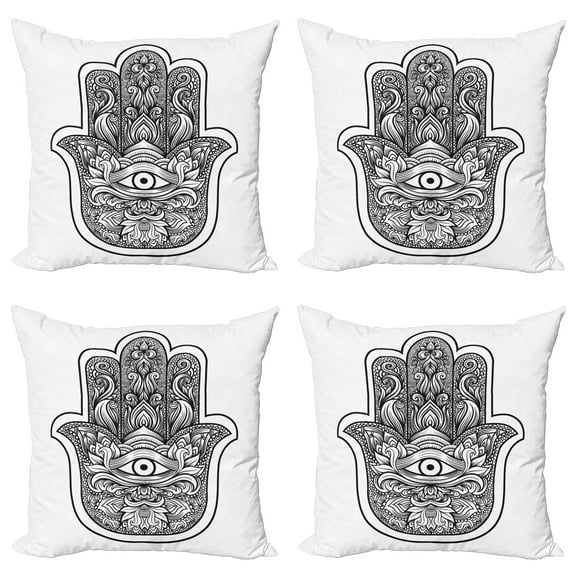 Ambesonne Hamsa Throw Pillow Cover 4 Pack, Bohemian Motif, 20", White Black