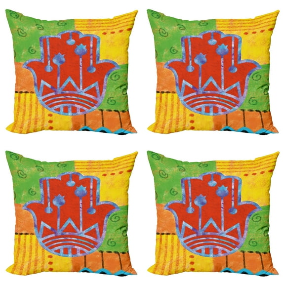 Ambesonne Hamsa Throw Pillow Cover 4 Pack, Colorful Frame Tribal, 18", Multicolor