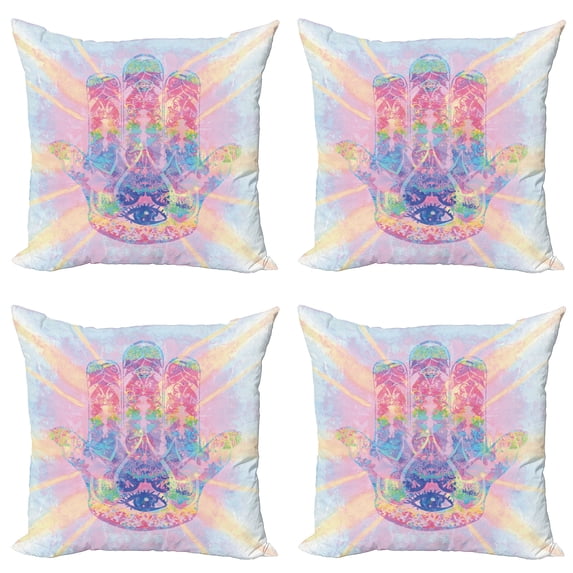 Ambesonne Hamsa Throw Pillow Cover 4 Pack, Energy Flow Aura Yoga, 24", Pale Pink Peach and Aqua