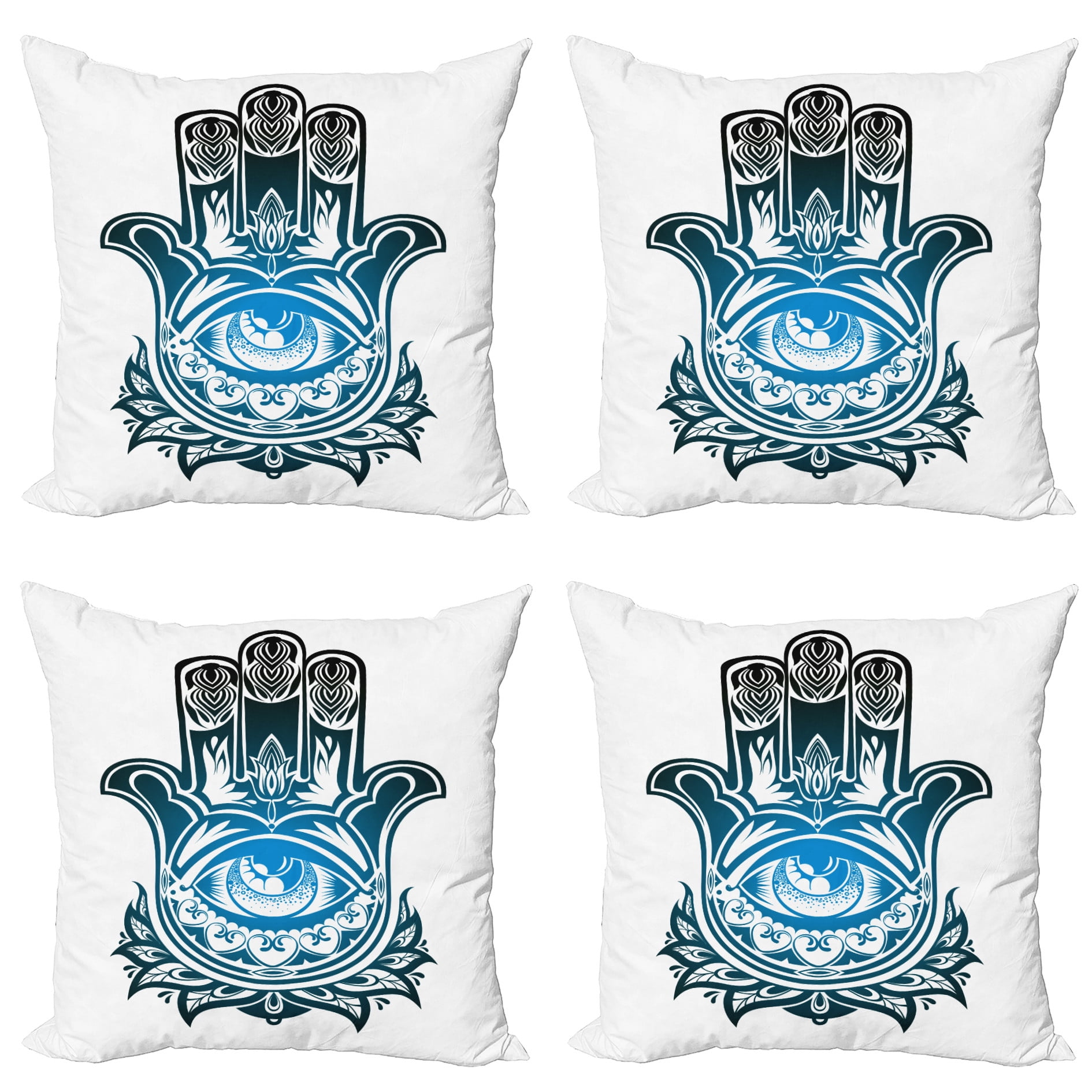 White and Blue Hamsa Microfiber 20" Throw Pillow Covers Set
