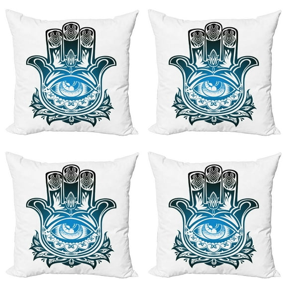 Ambesonne Hamsa Throw Pillow Cover 4 Pack, Evil Eye, 24", White Black and Blue