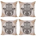 thumbnail image 1 of Ambesonne Hamsa Throw Pillow Cover 4 Pack, Mystic Mandala Eastern, 20", Brown and Cream, 1 of 7