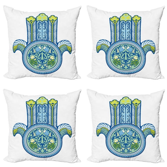 Ambesonne Hamsa Throw Pillow Cover 4 Pack, Mysticism Koi Fish, 24", Blue Green Yellow