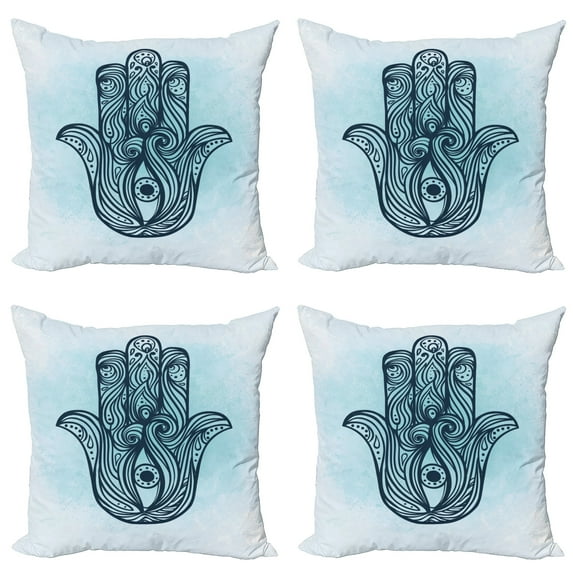 Ambesonne Hamsa Throw Pillow Cover 4 Pack, Ornate Popular, 18", Dark Blue Aqua
