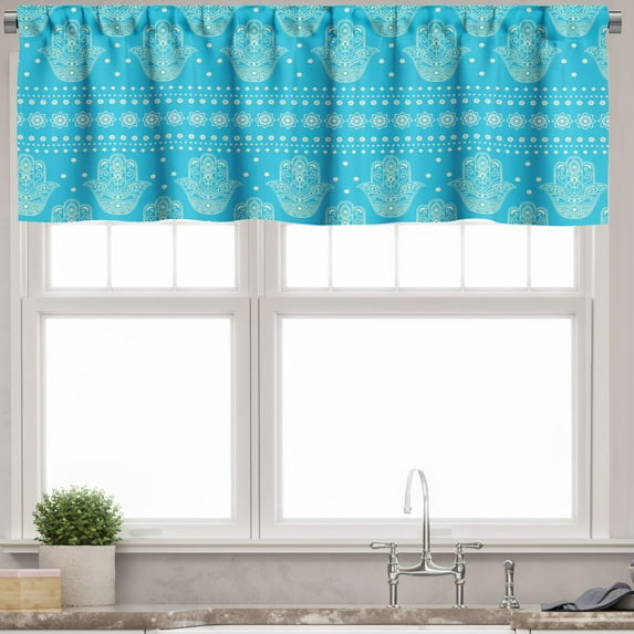 Ambesonne Hamsa Valance Pack of 2, Eastern Cultural Floral, 42"X18", Blue