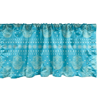 Ambesonne Hamsa Window Valance, Eastern Cultural Floral, 54" X 18", Blue