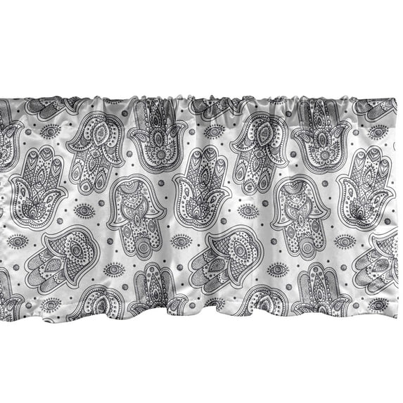 Ambesonne Hamsa Window Valance, Yoga Mandala, 54" X 12", Black White