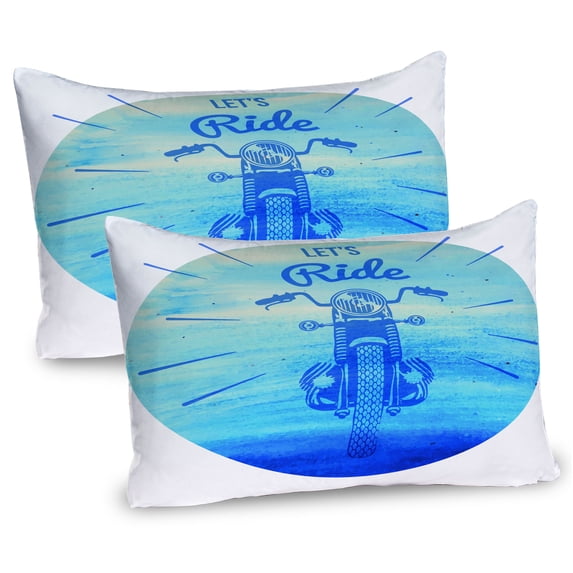 Ambesonne Hand Drawn Pillow Sham 2 Pack, Vintage Motorcycle, 36"x20", Sky Blue and Dark Blue