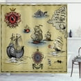 thumbnail image 1 of Ambesonne Hand Drawn Shower Curtain, Antique Map Pirate, 69"Wx75"L, Beige Red Grey, 1 of 5