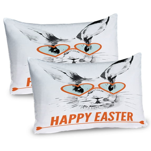 Ambesonne Happy Easter Pillow Sham 2 Pack, Funny Bunny Glasses, 36"x20", Burnt Orange Dark Grey