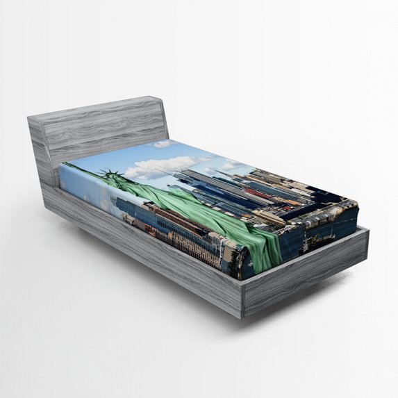 Ambesonne Harbor Fitted Sheet, Lİberty NYC, Twin XL Size, Mint Blue