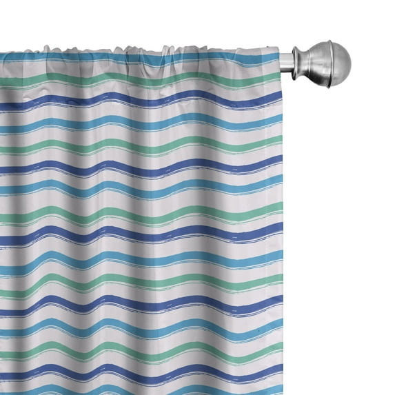 Ambesonne Harbour Stripe Curtains, Brushstrokes Art, Pair of 28"x63", Royal Blue Seafoam