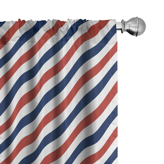 Ambesonne Harbour Stripe Curtains, Diagonal Retro, Pair of 28"x63", Blue Red White