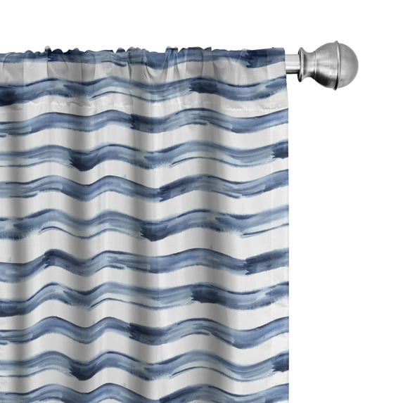 Ambesonne Harbour Stripe Curtains, Watercolor Brush, Pair of 28"x63", Night Blue White