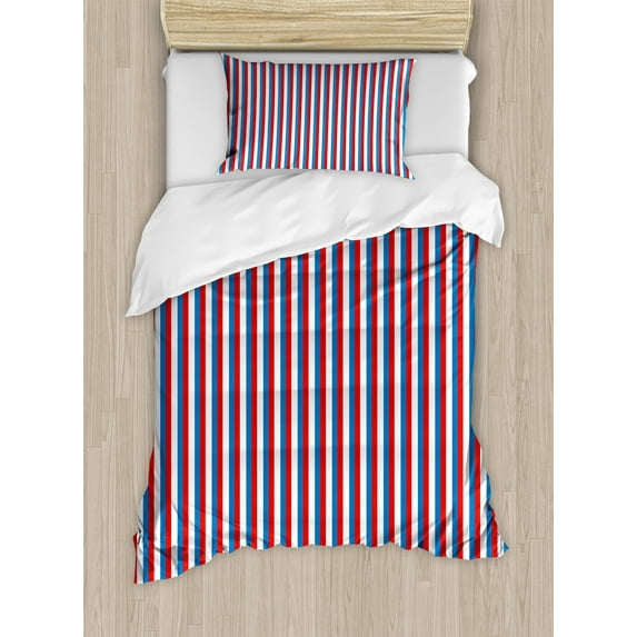 Ambesonne Harbour Stripe Duvet Cover Sets, Patriotic Colors, 2-Twin, Violet Blue Vermilion
