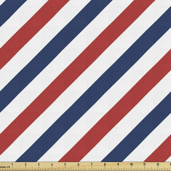 Ambesonne Harbour Stripe Fabric by the Yard Upholstery, Diagonal Retro, 10 Yards, Blue Red White