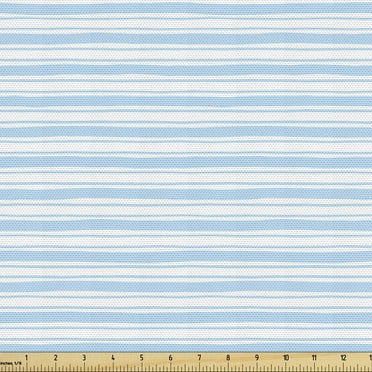 Ambesonne Harbour Stripe Fabric by the Yard Upholstery, Wavy Soft Lines, 2 Yards, Pale Blue White