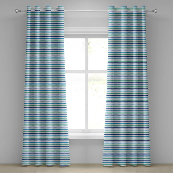 Ambesonne Harbour Stripe Grommet Curtain, Brushstrokes Art, 50" x 108", Royal Blue Seafoam