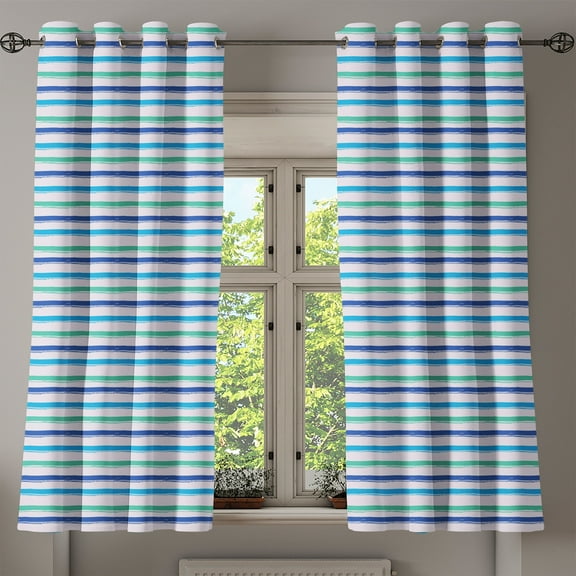 Ambesonne Harbour Stripe Grommet Curtain, Brushstrokes Art, 50" x 54", Royal Blue Seafoam