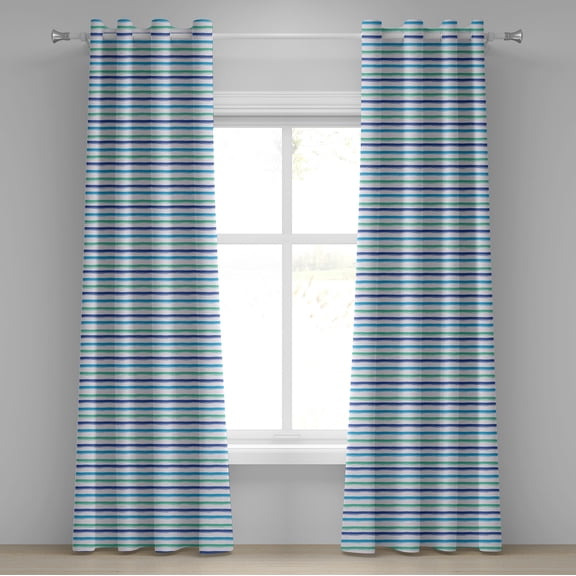 Ambesonne Harbour Stripe Grommet Curtain, Brushstrokes Art, 50" x 84", Royal Blue Seafoam