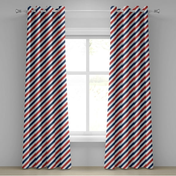 Ambesonne Harbour Stripe Grommet Curtain, Diagonal Retro, 50" x 72", Blue Red White