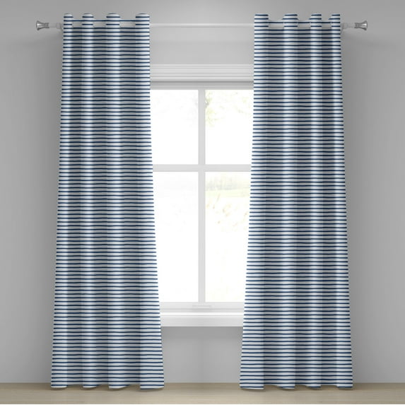 Ambesonne Harbour Stripe Grommet Curtain, Hand Drawn Sea, 50" x 84", Night Blue White