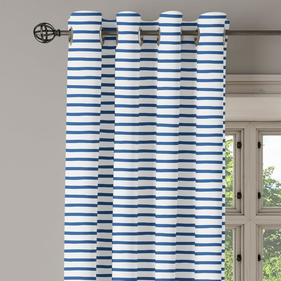Ambesonne Harbour Stripe Grommet Curtain Single Panel, Hand Drawn Sea, 50"x60", Night Blue White