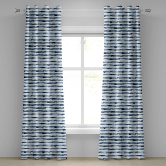 Ambesonne Harbour Stripe Grommet Curtain, Watercolor Brush, 50" x 84", Night Blue White