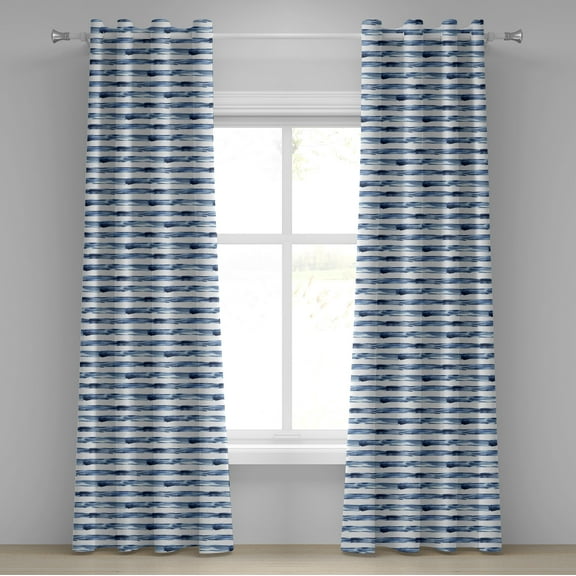 Ambesonne Harbour Stripe Grommet Curtain, Watercolor Brush, 50" x 96", Night Blue White