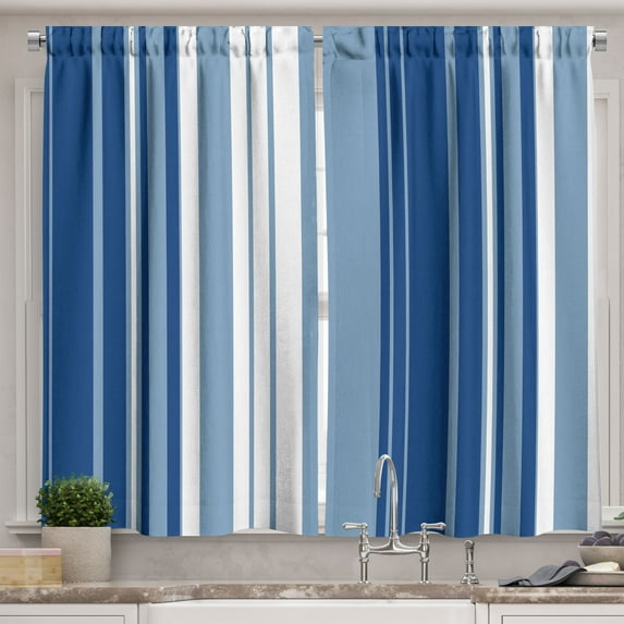 Ambesonne Harbour Stripe Kitchen Curtains, Retro Shades, 55"x45", Navy Blue White