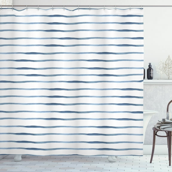 Ambesonne Harbour Stripe Shower Curtain, Abstract Ocean, 69"Wx84"L, Pale Slate Blue White