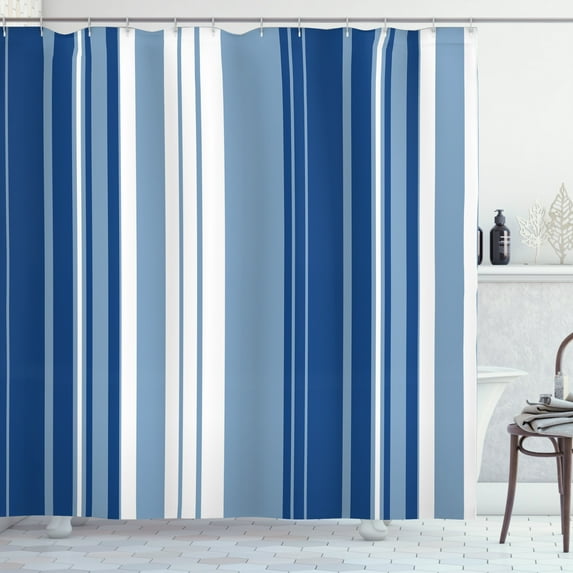 Ambesonne Harbour Stripe Shower Curtain, Retro Shades, 69"Wx70"L, Navy Blue White