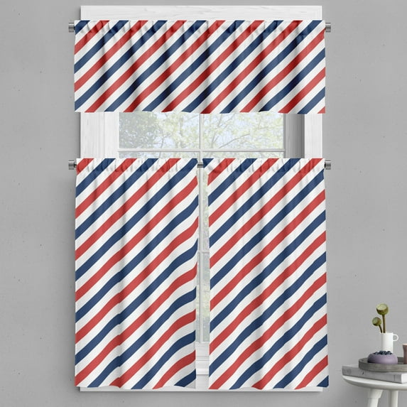 Ambesonne Harbour Stripe Valance & Curtain, Diagonal Retro, 55"x45", Blue Red White