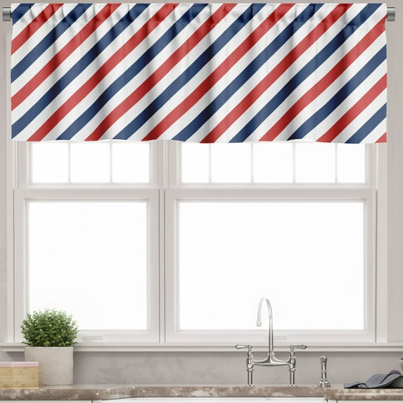 Ambesonne Harbour Stripe Valance Pack of 2, Diagonal Retro, 42"X18", Blue Red White