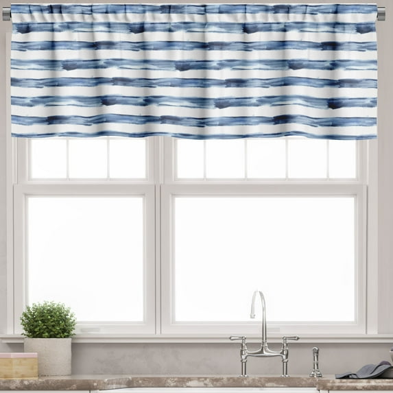 Ambesonne Harbour Stripe Valance Pack of 2, Watercolor Brush, 42"X18", Night Blue White